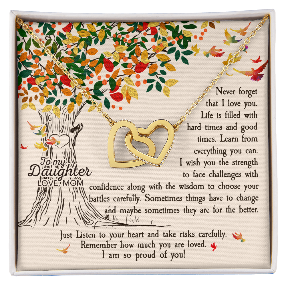 To My Daughter, Love Mom - Interlocking Hearts Necklace - Gift for Daughter