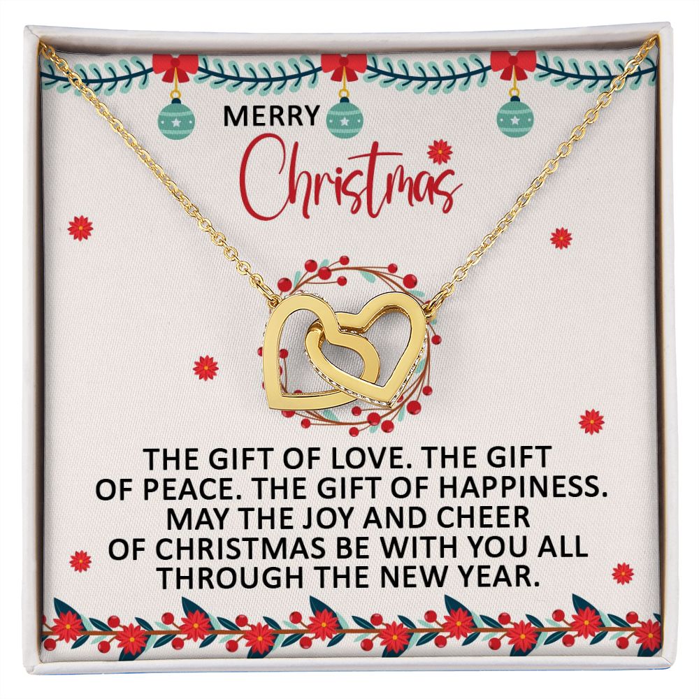 May The Joy and Cheer of Christmas Be With You - Interlocking Hearts Necklace - Gift for Her