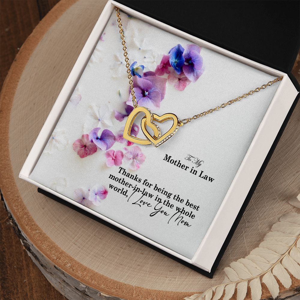 To My Mother in law, Thanks For Being The Best Mother-in-law in the Whole World - Interlocking Hearts Necklace - Gift for Mother in law