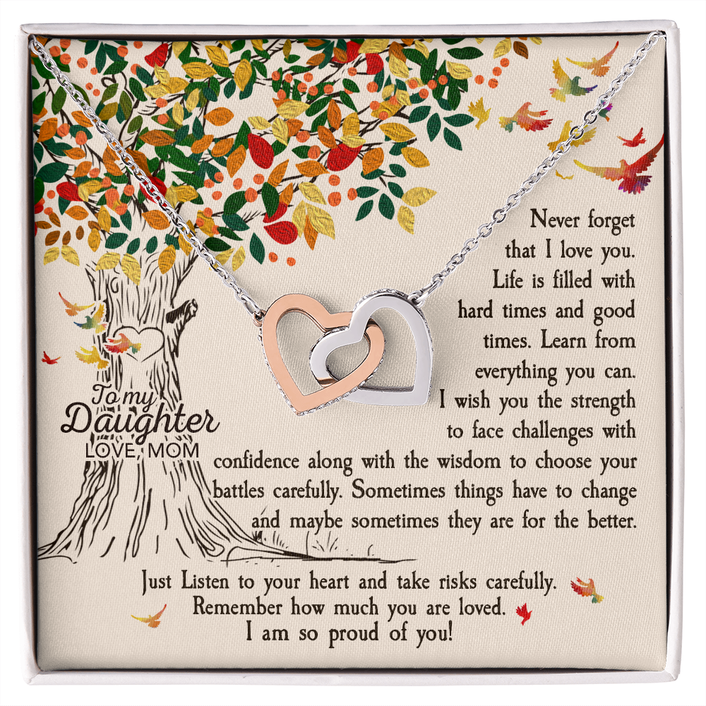 To My Daughter, Love Mom - Interlocking Hearts Necklace - Gift for Daughter