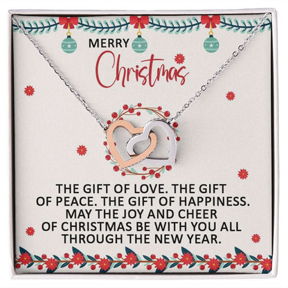 May The Joy and Cheer of Christmas Be With You - Interlocking Hearts Necklace - Gift for Her
