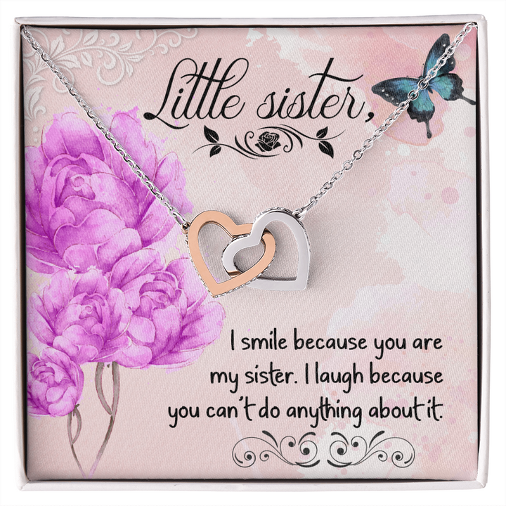 Little Sister, I Smile Because You Are My Sister - Interlocking Hearts Necklace - Gift for Sister