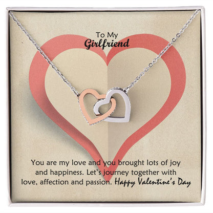 To My Girlfriend, You Are My Love And You Brought Lots of Joy & Happiness - Interlocking Hearts Necklace - Gift for Girlfriend