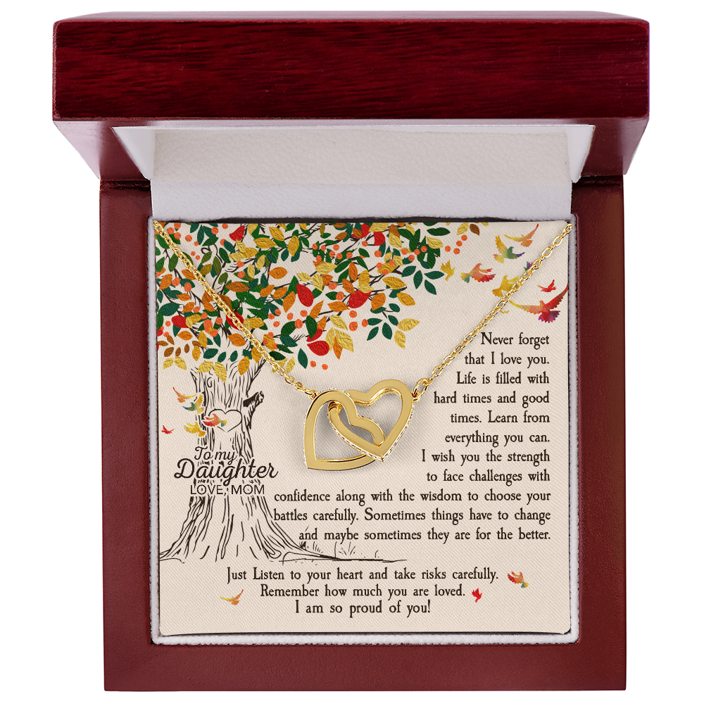 To My Daughter, Love Mom - Interlocking Hearts Necklace - Gift for Daughter