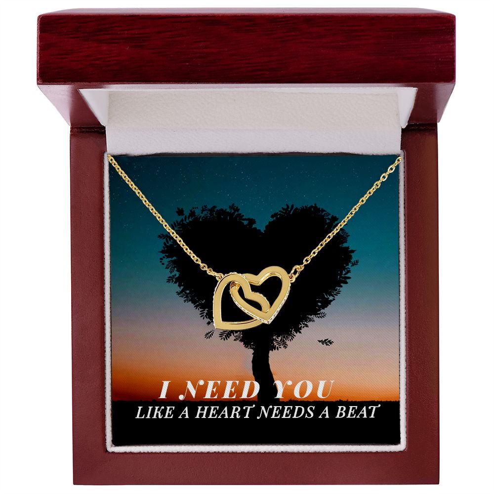 Wife, I Need You Like A Heart Needs A Beat – Interlocking Hearts Necklace – Gift for Wife