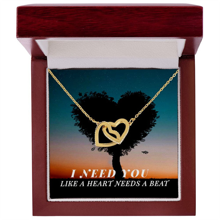 Wife, I Need You Like A Heart Needs A Beat – Interlocking Hearts Necklace – Gift for Wife