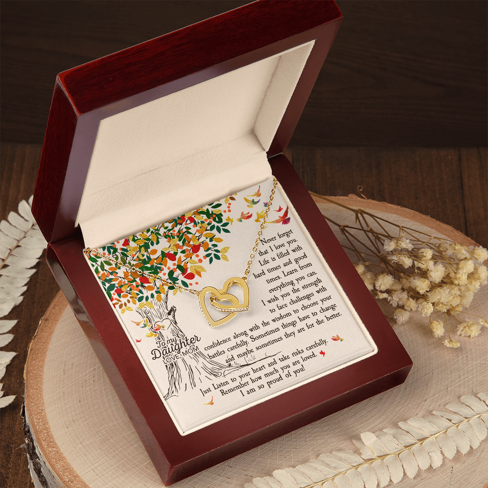 To My Daughter, Love Mom - Interlocking Hearts Necklace - Gift for Daughter