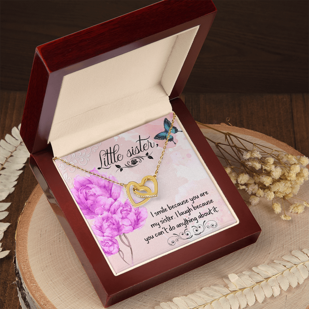 Little Sister, I Smile Because You Are My Sister - Interlocking Hearts Necklace - Gift for Sister