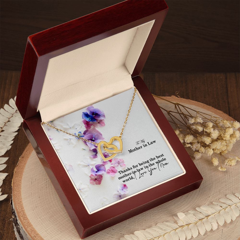 To My Mother in law, Thanks For Being The Best Mother-in-law in the Whole World - Interlocking Hearts Necklace - Gift for Mother in law