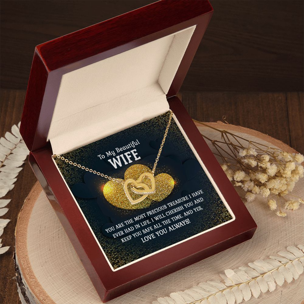 To My Beautiful Wife, You Are The Most Precious Treasure I Have Ever Had In Life - Interlocking Hearts Necklace – Gift for Wife