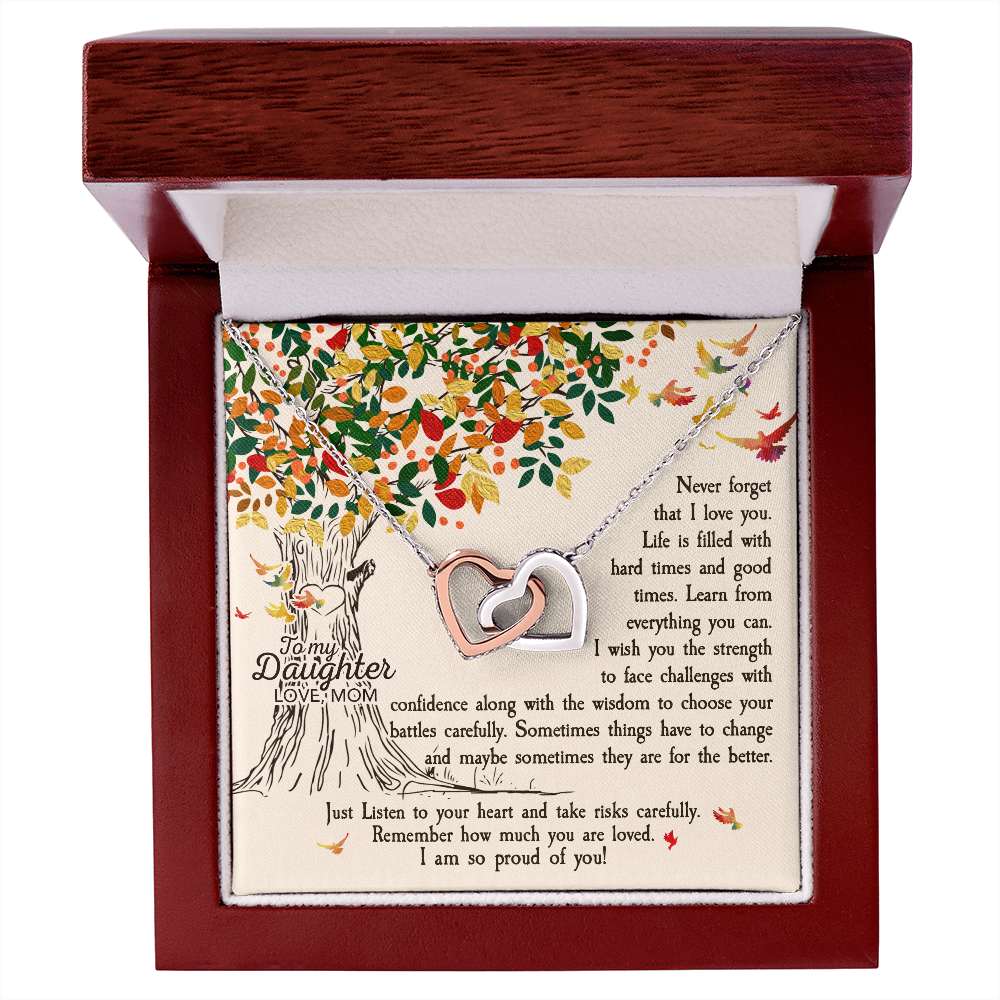 To My Daughter, Love Mom - Interlocking Hearts Necklace - Gift for Daughter