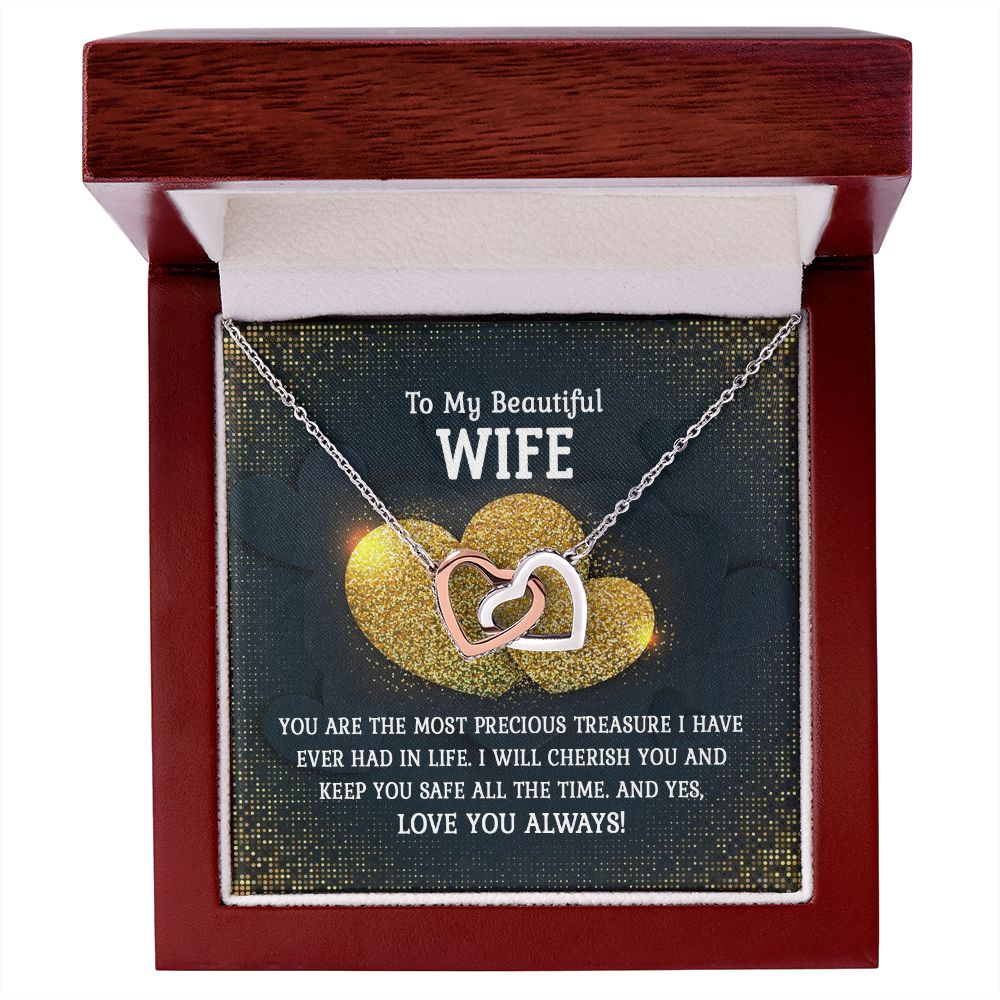 To My Beautiful Wife, You Are The Most Precious Treasure I Have Ever Had In Life - Interlocking Hearts Necklace - Gift for Wife