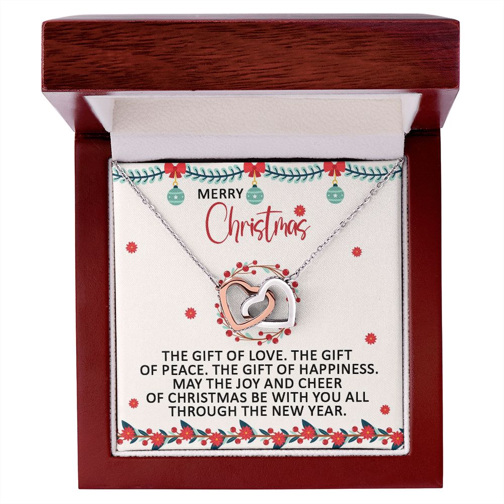 May The Joy and Cheer of Christmas Be With You - Interlocking Hearts Necklace - Gift for Her