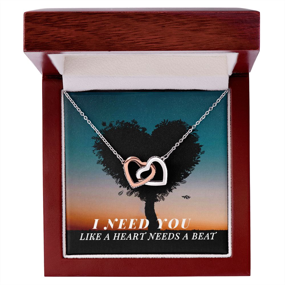 Wife, I Need You Like A Heart Needs A Beat – Interlocking Hearts Necklace – Gift for Wife