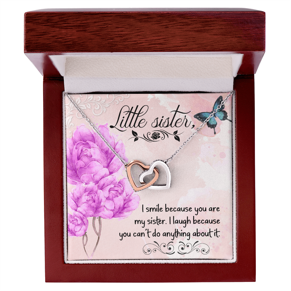 Little Sister, I Smile Because You Are My Sister - Interlocking Hearts Necklace - Gift for Sister