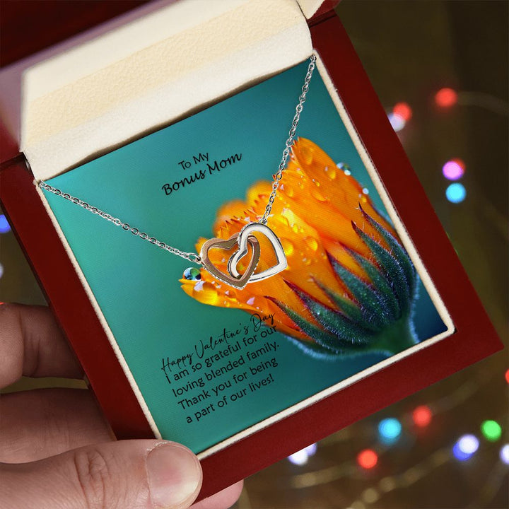 To My Bonus Mom, I Am So Grateful For Our Loving Blended Family - Interlocking Hearts Necklace - Gift for Mom