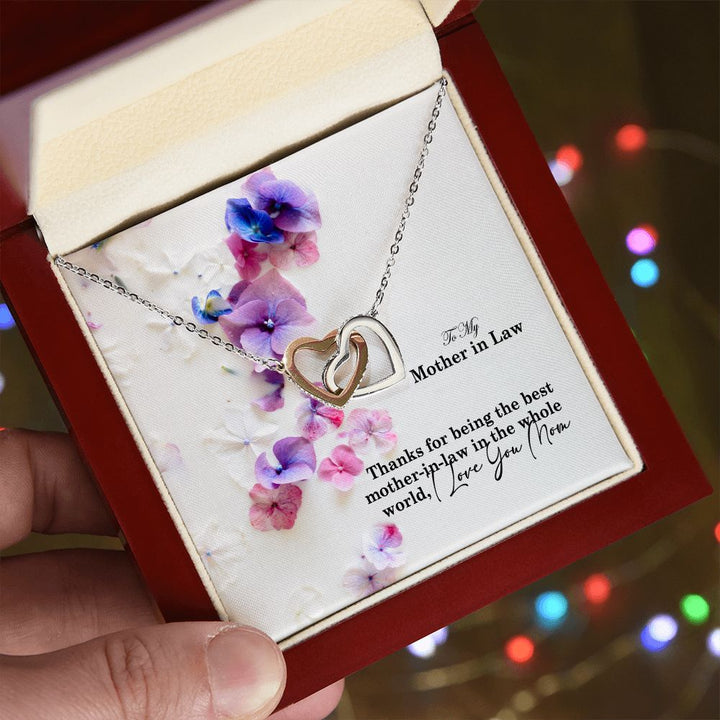 To My Mother in law, Thanks For Being The Best Mother-in-law in the Whole World - Interlocking Hearts Necklace - Gift for Mother in law