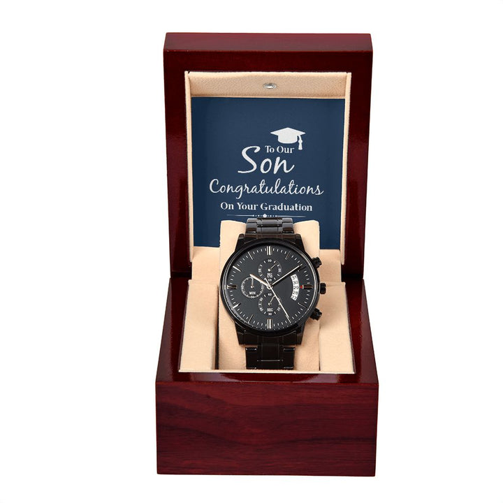 To Our Son, Congratulations On Your Graduation – Black Chronograph Watch – Gift for Son