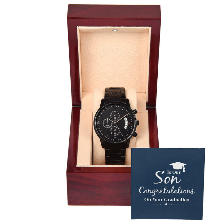 To Our Son, Congratulations On Your Graduation – Black Chronograph Watch – Gift for Son