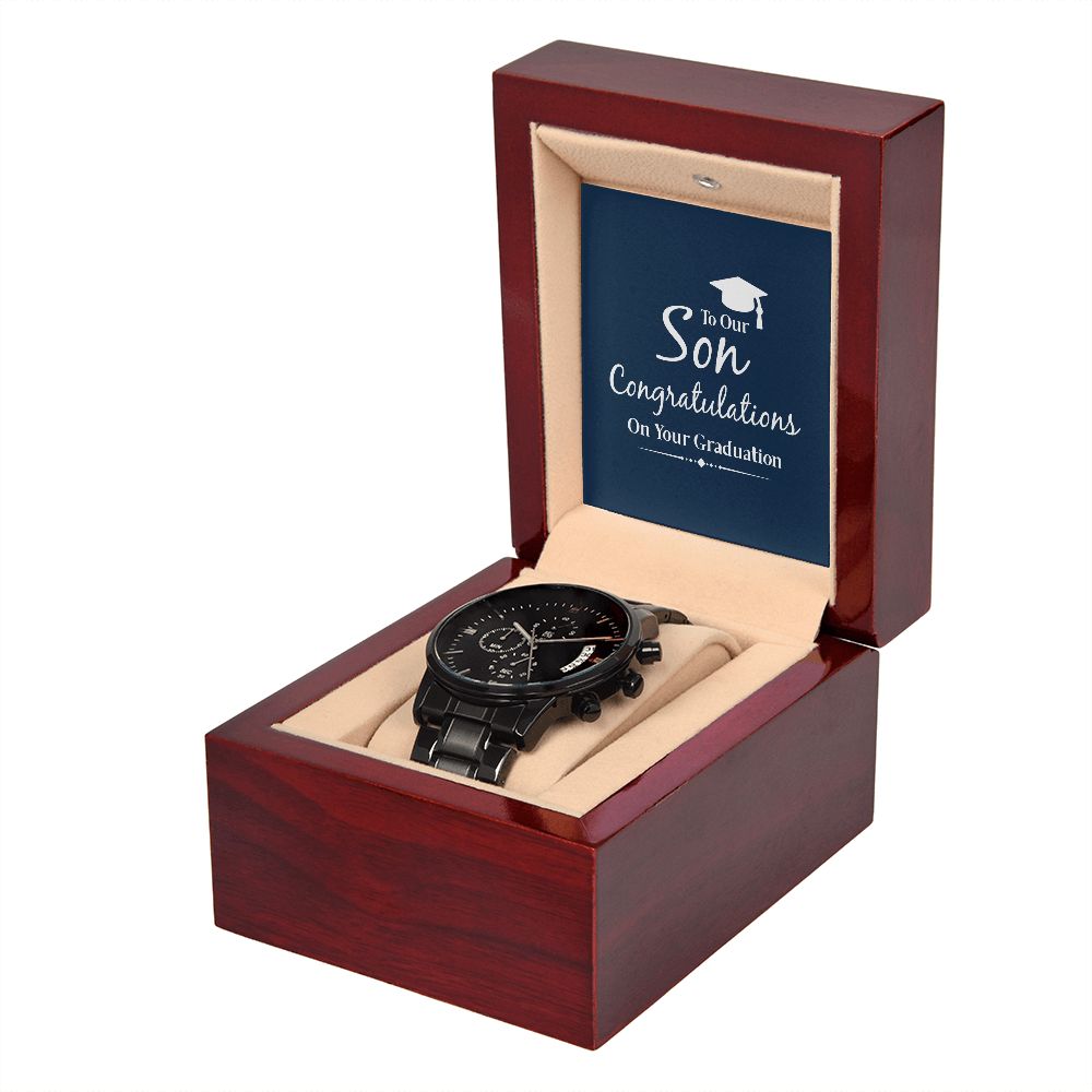To Our Son, Congratulations On Your Graduation – Black Chronograph Watch – Gift for Son