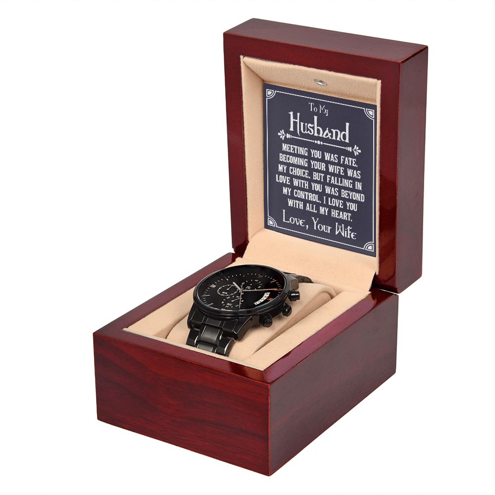 To My Husband, I Love You With All My Heart - Black Chronograph Watch - Gift for Husband
