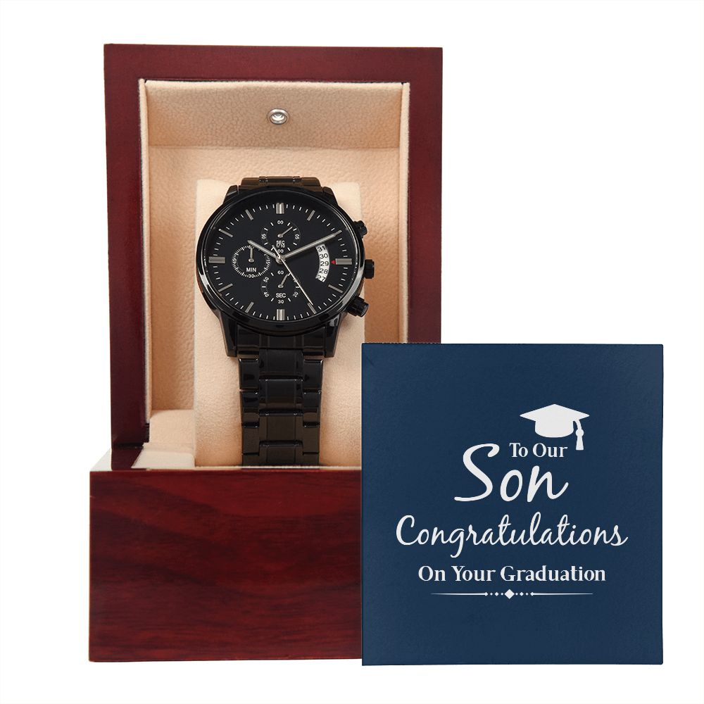 To Our Son, Congratulations On Your Graduation – Black Chronograph Watch – Gift for Son