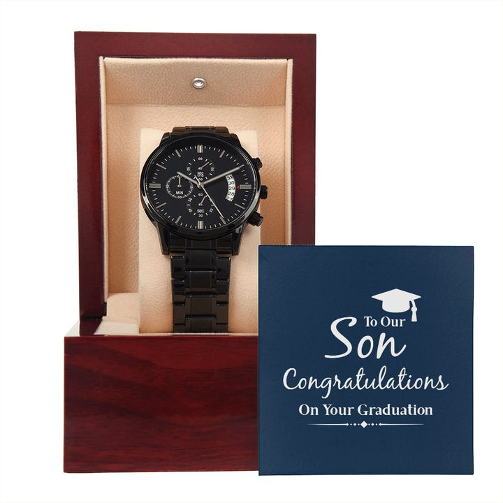 To Our Son, Congratulations On Your Graduation – Black Chronograph Watch – Gift for Son