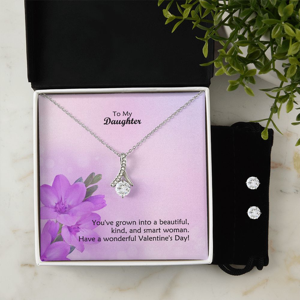 To My Daughter, Have A Wonderful Valentine's Day - Alluring Beauty Necklace & Clear CZ Earrings - Gift for Daughter