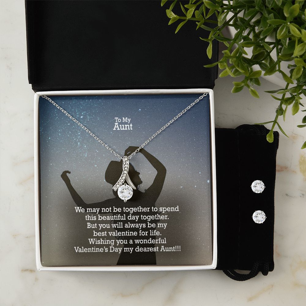 To My Aunt, Wishing You A Wonderful Valentine's Day My Dearest Aunt - Alluring Beauty Necklace & Clear CZ Earrings - Gift for Aunt