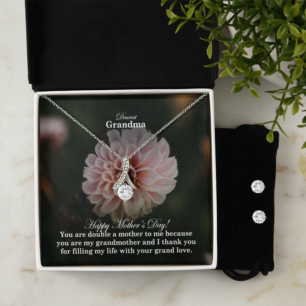Happy Mother's Day - You Are Double A Mother To Me Because You Are My Grandmother & I Thank You - Alluring Beauty Necklace & Clear CZ Earrings - Gift for Grandma