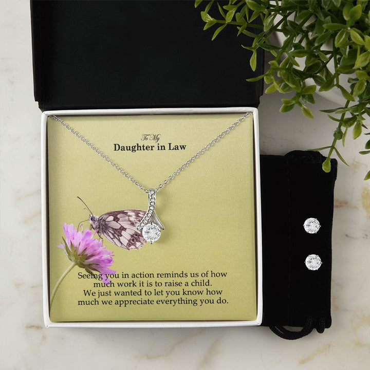 To My Daughter in Law, We Just Wanted To Let You Know How Much We Appreciate Everything You Do - Alluring Beauty Necklace &amp; Clear CZ Earrings - Gift for Daughter in Law