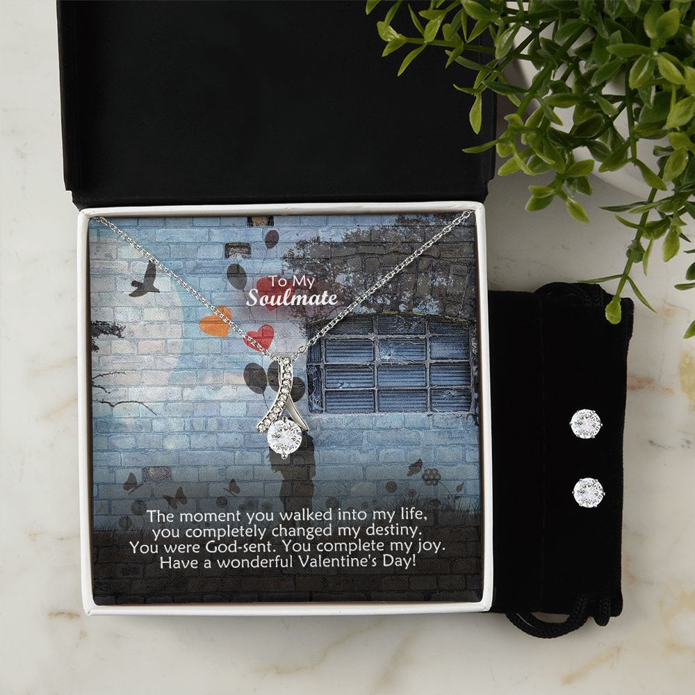 To My Soulmate, You Were God-Sent. You Complete My Joy - Alluring Beauty Necklace & Clear CZ Earrings - Gift for Her