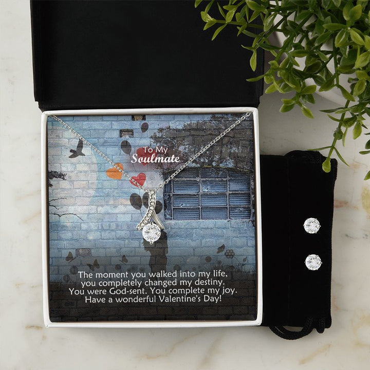 To My Soulmate, You Were God-Sent. You Complete My Joy – Alluring Beauty Necklace &amp; Clear CZ Earrings – Gift for Her