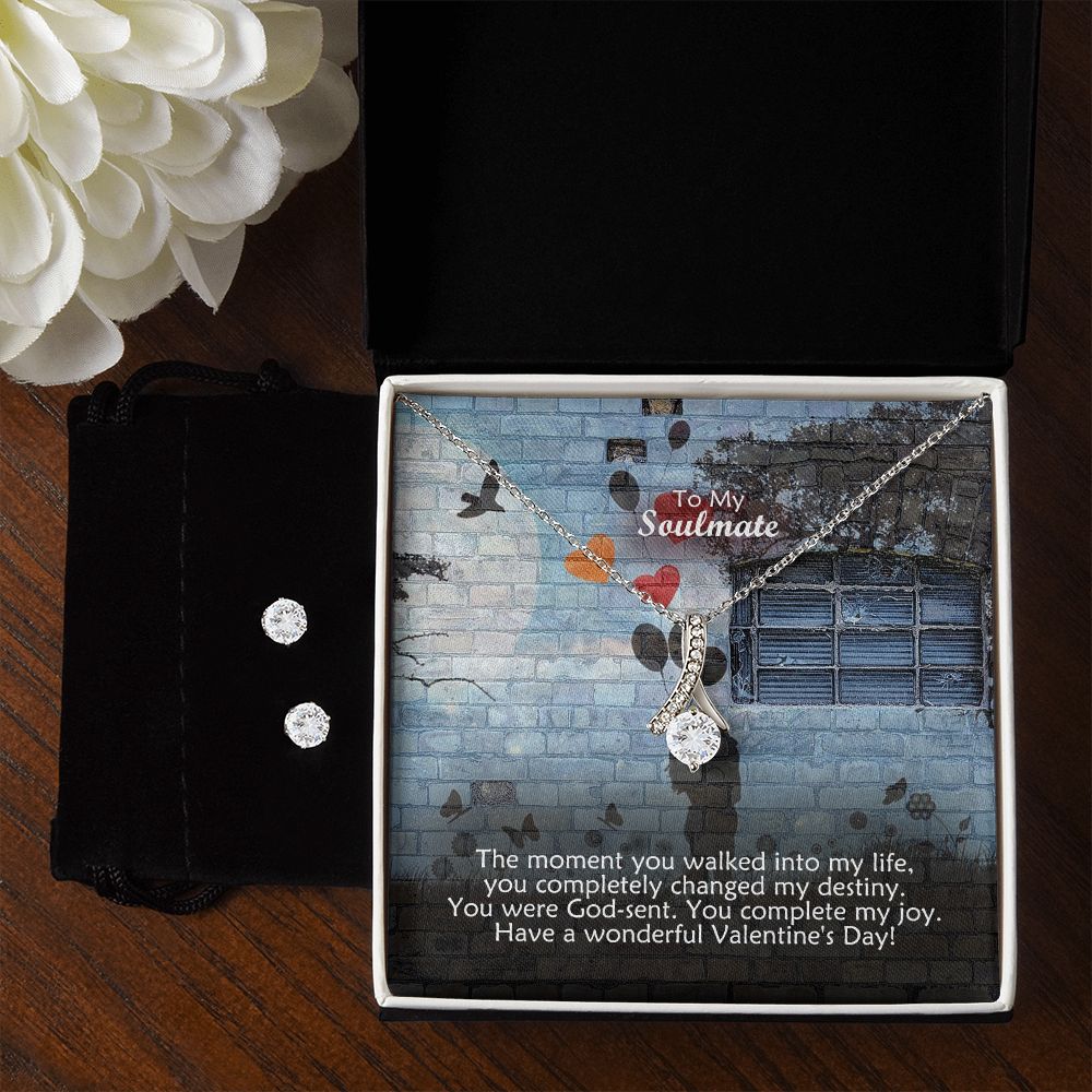 To My Soulmate, You Were God-Sent. You Complete My Joy - Alluring Beauty Necklace & Clear CZ Earrings - Gift for Her