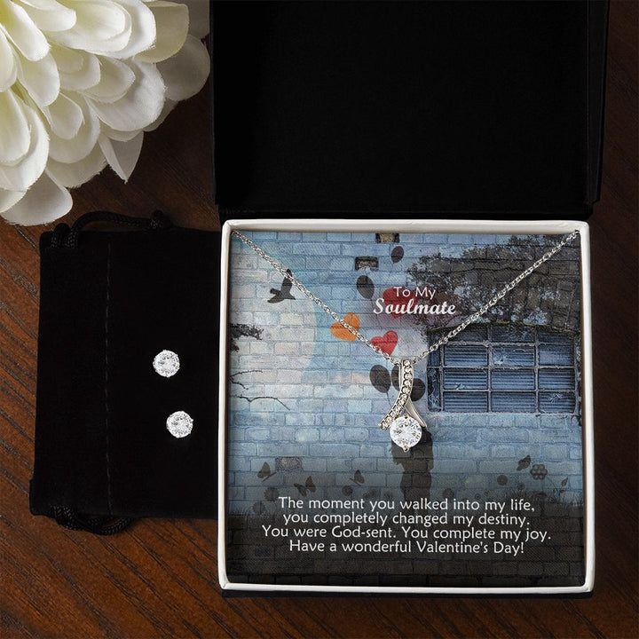 To My Soulmate, You Were God-Sent. You Complete My Joy – Alluring Beauty Necklace &amp; Clear CZ Earrings – Gift for Her