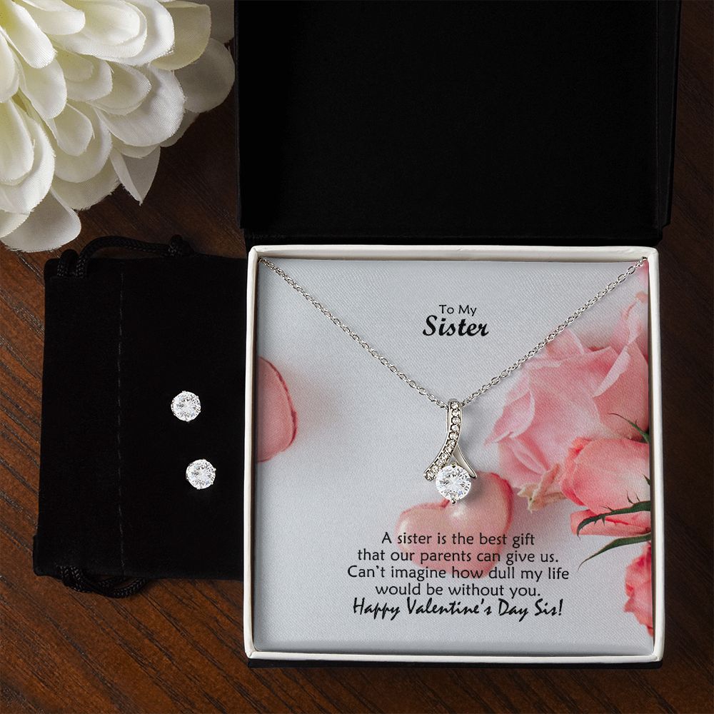 To My Sister, A Sister Is The Best Gift - Alluring Beauty Necklace & Clear CZ Earrings - Gift for Sister