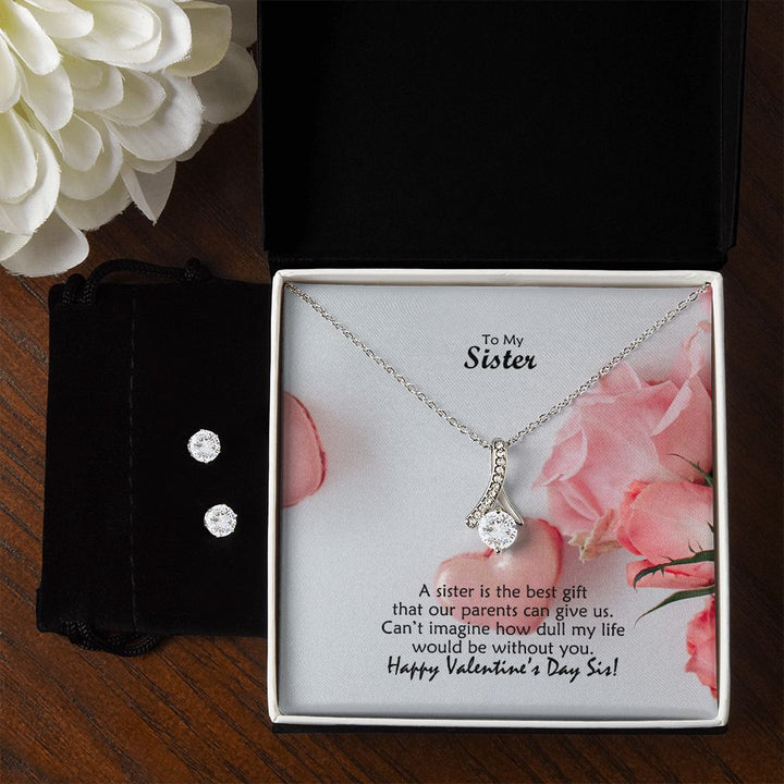 To My Sister, A Sister Is The Best Gift - Alluring Beauty Necklace &amp; Clear CZ Earrings - Gift for Sister