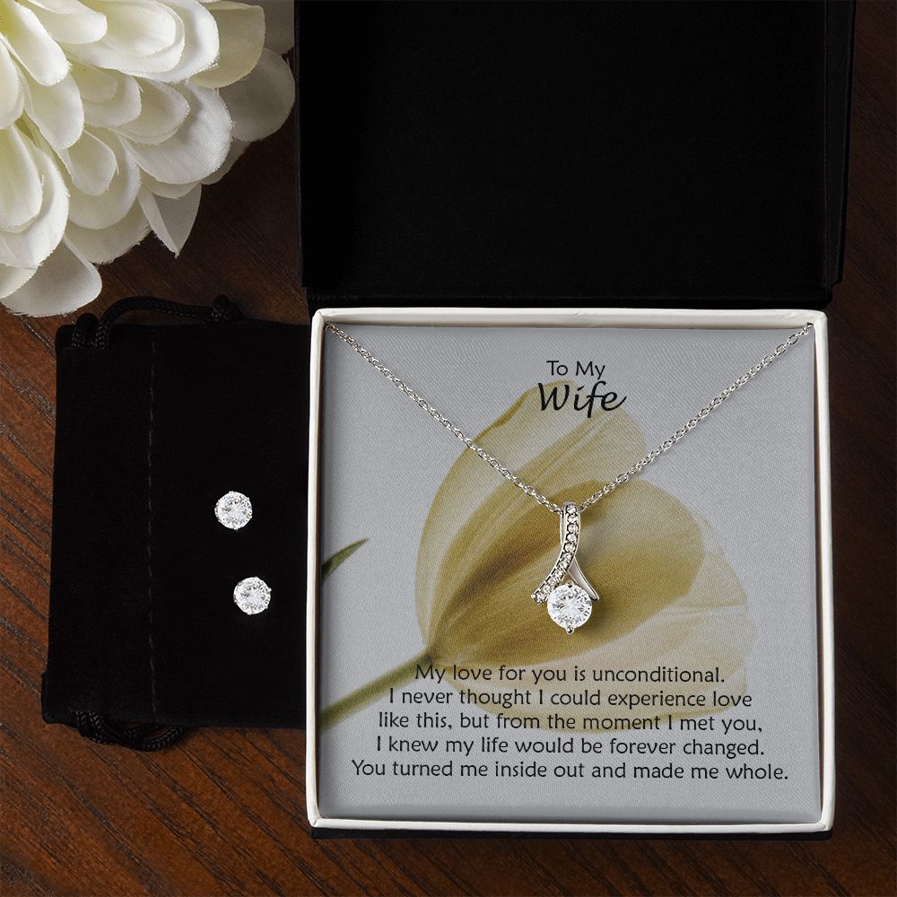 To My Wife, My Love For You is Unconditional - Alluring Beauty & Clear CZ Earrings - Gift for Wife