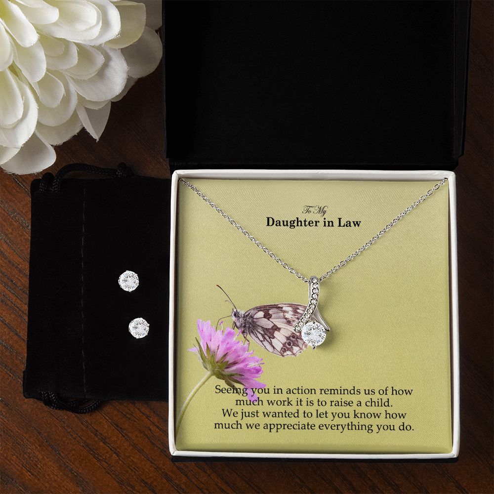 To My Daughter in Law, We Just Wanted To Let You Know How Much We Appreciate Everything You Do - Alluring Beauty Necklace & Clear CZ Earrings - Gift for Daughter in Law