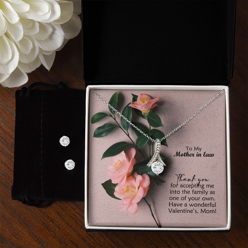 To My Mother in law, Have A Wonderful Valentine's, Mom - Alluring Beauty Necklace & Clear CZ Earrings - Gift for Mother in Law