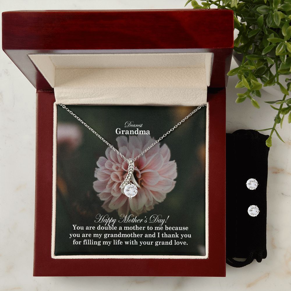 Happy Mother's Day - You Are Double A Mother To Me Because You Are My Grandmother & I Thank You - Alluring Beauty Necklace & Clear CZ Earrings - Gift for Grandma