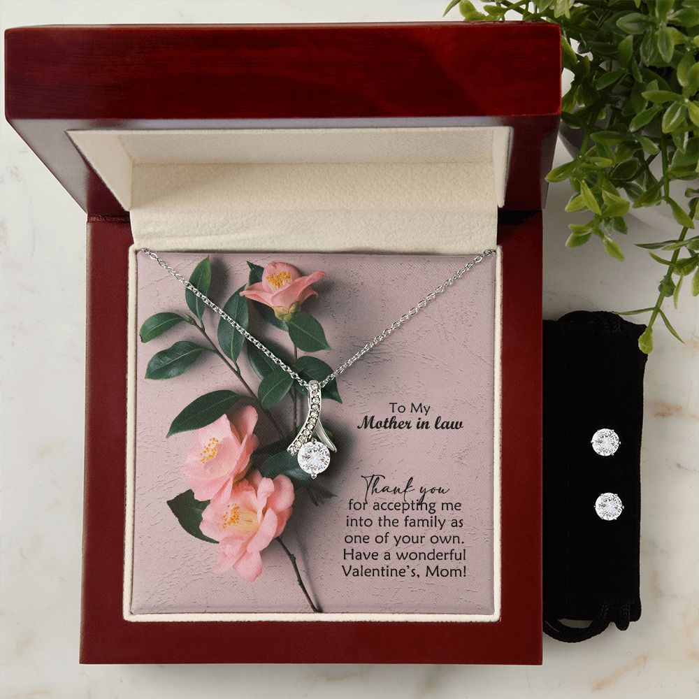 To My Mother in law, Have A Wonderful Valentine's, Mom - Alluring Beauty Necklace & Clear CZ Earrings - Gift for Mother in Law