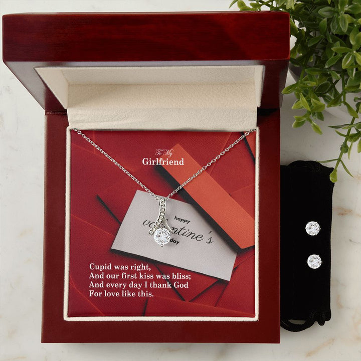 To My Girlfriend, And Every Day I Thank God For Love Like This - Alluring Beauty Necklace &amp; Clear CZ Earrings - Gift for Girlfriend