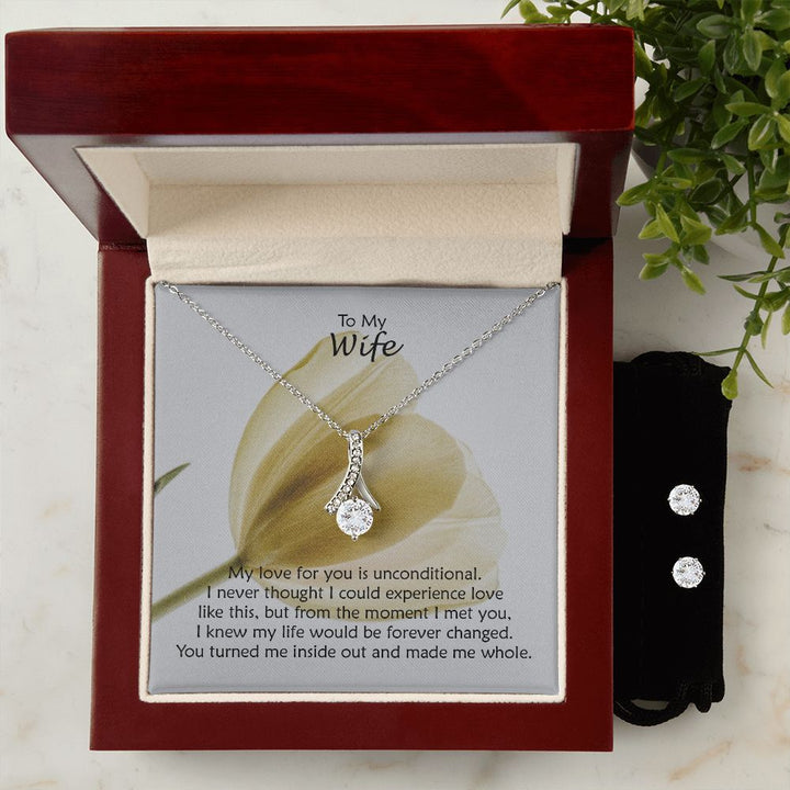 To My Wife, My Love For You is Unconditional - Alluring Beauty &amp; Clear CZ Earrings - Gift for Wife