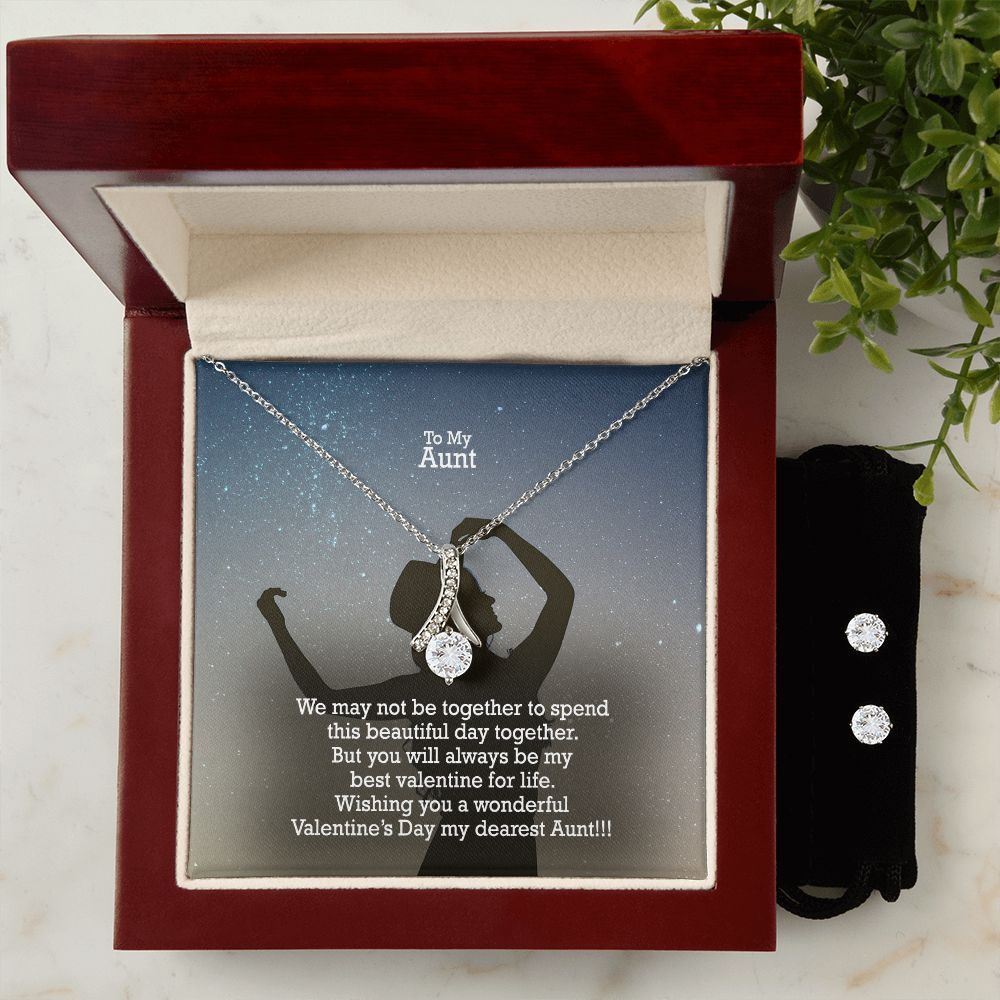 To My Aunt, Wishing You A Wonderful Valentine's Day My Dearest Aunt - Alluring Beauty Necklace & Clear CZ Earrings - Gift for Aunt