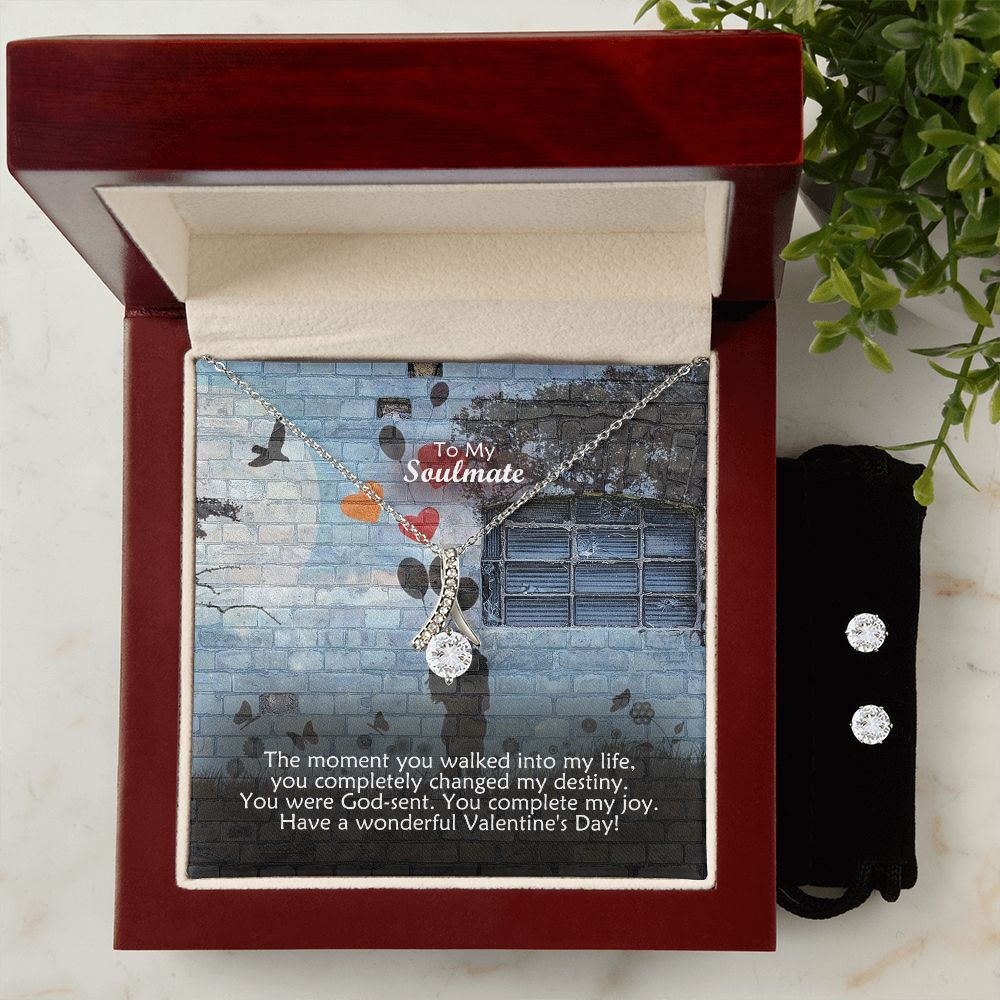 To My Soulmate, You Were God-Sent. You Complete My Joy - Alluring Beauty Necklace & Clear CZ Earrings - Gift for Her