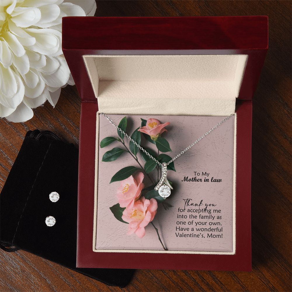 To My Mother in law, Have A Wonderful Valentine's, Mom - Alluring Beauty Necklace & Clear CZ Earrings - Gift for Mother in Law