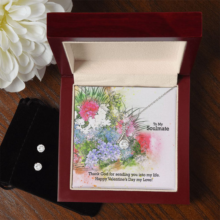To My Soulmate, Thank God for Sending You Into My Life – Alluring Beauty Necklace &amp; Clear CZ Earrings – Gift for Her