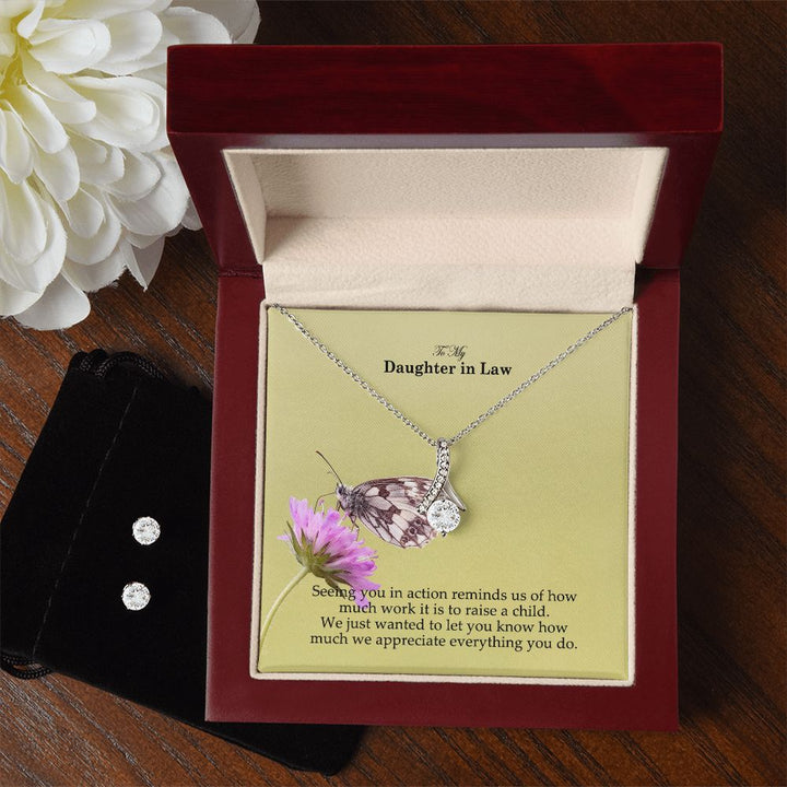 To My Daughter in Law, We Just Wanted To Let You Know How Much We Appreciate Everything You Do - Alluring Beauty Necklace &amp; Clear CZ Earrings - Gift for Daughter in Law