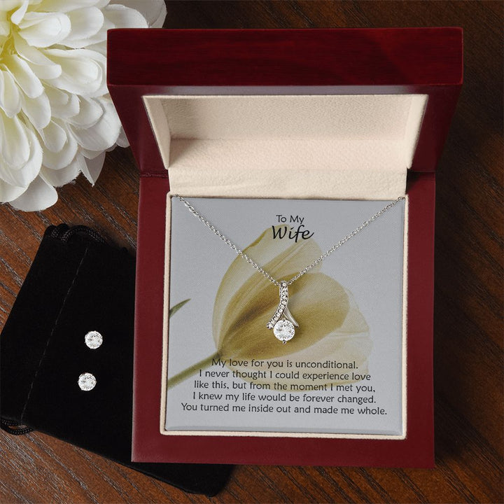 To My Wife, My Love For You is Unconditional - Alluring Beauty &amp; Clear CZ Earrings - Gift for Wife